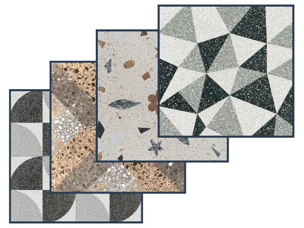 Four colorful speckled terrazzo stone patterns