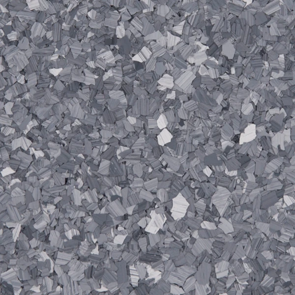 Gray and white textured epoxy floor flakes